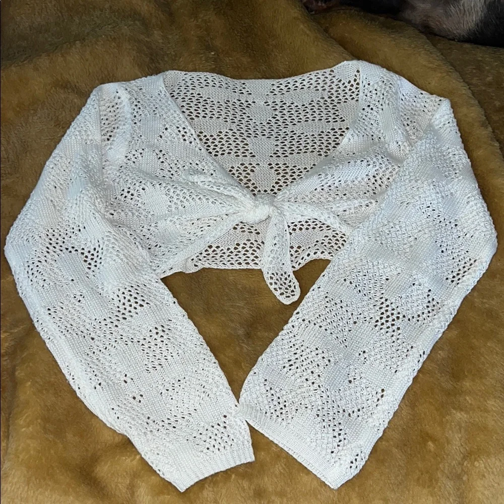 SHEIN? | Women’s Size S White Crochet Tie-Front Cardigan/Top - Picture 1 of 5